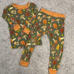Little Sleepies Fall Mushroom Print Pajamas - Green and Orange - 18-24 Months